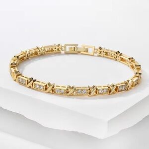Classic Tennis 18K Gold Stainless Steel Links Crystal Bracelet